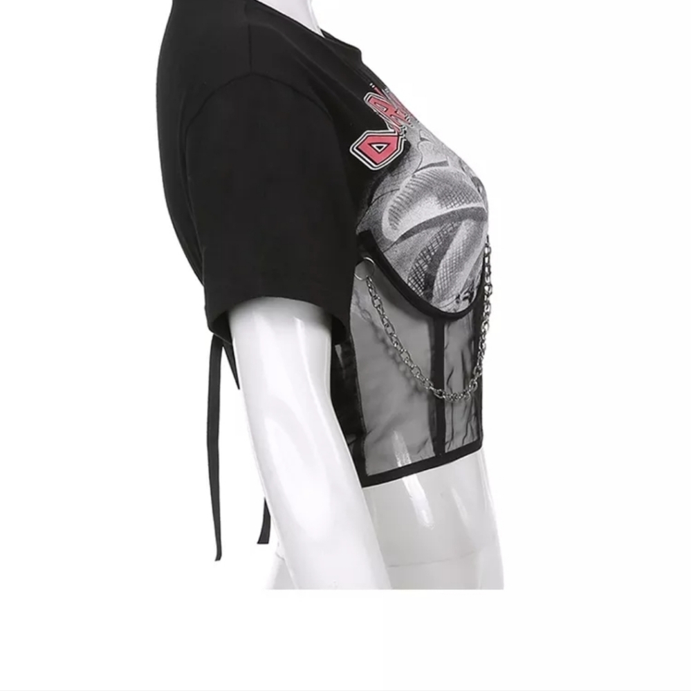 Black punk corset graphic t-shirt - Picture 4 of 7